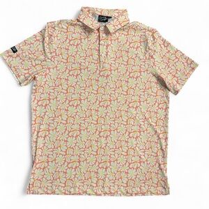 This is a swagger  Crush “70s Floral Polo” Shirt in Pink and White Size Large
